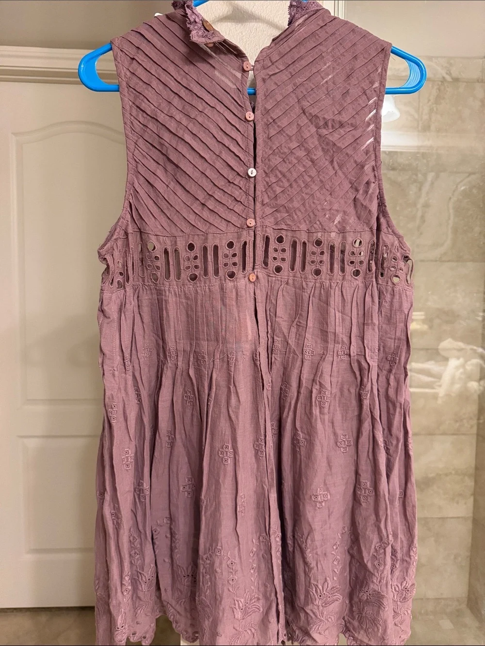 NWT Free People Sleeveless Lace & Eyelet Crochet Smocked Top - Dusty Mauve